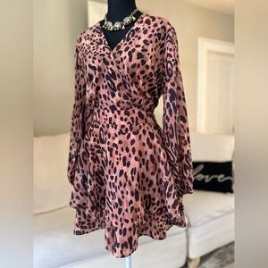 Womens’ Boho Edgy Floaty Ruffles Long Sleeve Skort Romper Leopard Print Size L
